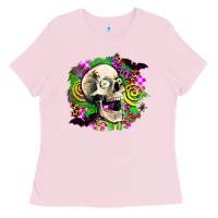 Bubblegum Pink halloween skull Ladies Tee - AdoDesignShop