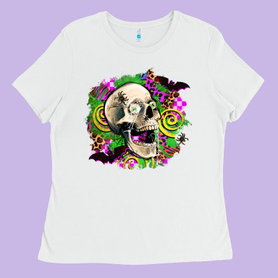 Halloween Skull Ladies Tee Designed By Adodesignshop