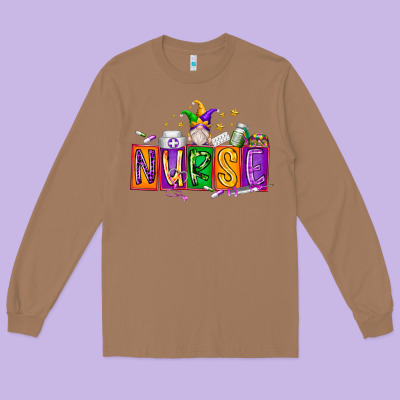 Nurse Mardi Gras Long Sleeve Tee Designed By Racoondesign