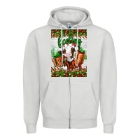 Dove Grey Christmas feeling jolly cow Zipper Hoodie - Artiststas
