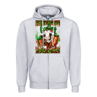 Heather Grey Christmas feeling jolly cow Zipper Hoodie - Artiststas