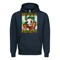 Navy Christmas feeling jolly cow Zipper Hoodie - Artiststas