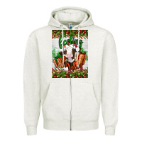 Oatmeal Heather Christmas feeling jolly cow Zipper Hoodie - Artiststas