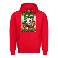 Red Christmas feeling jolly cow Zipper Hoodie - Artiststas