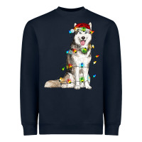 Navy Husky Christmas Lights Heavyweight Sweatshirt - RanaPortraitStore