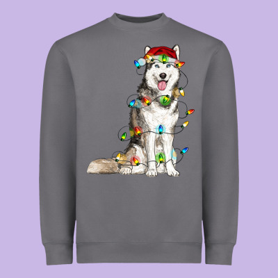 Heavyweight Sweatshirt Husky Christmas Lights