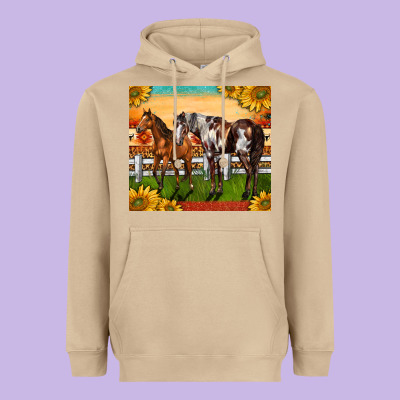 Western Ranch Horses Heavyweight Hoodie Designed By Lillyallendesigns