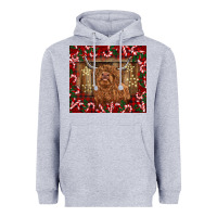 Heather Grey Christmas highland cow with candy canes Heavyweight Hoodie - BarkalooDesign
