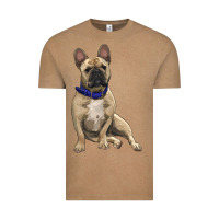 Vintage Coffee french bulldog with royal blue Vintage Tee - RanaPortraitStore