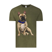 Vintage Olive french bulldog with royal blue Vintage Tee - RanaPortraitStore