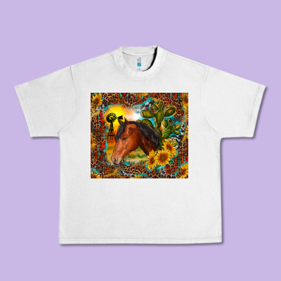 Western Horse And Sunflower Urban Heavy Tee Designed By Ranaportraitstore