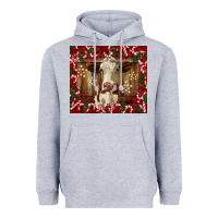 Heather Grey christmas heifer with candy canes Heavyweight Hoodie - BarkalooDesign
