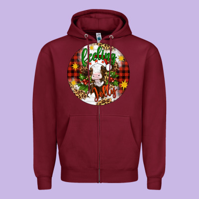 Christmas Feeling Jolly Cow Ornament Zipper Hoodie Designed By Artiststas