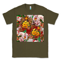 Army Green christmas pig  tartan with  hay and christmas ligh Classic Tee - FaDigitalArtStudio