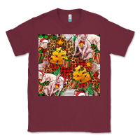 Burgundy christmas pig  tartan with  hay and christmas ligh Classic Tee - FaDigitalArtStudio
