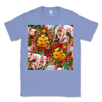 Colony Blue christmas pig  tartan with  hay and christmas ligh Classic Tee - FaDigitalArtStudio