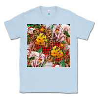 Dusty Blue christmas pig  tartan with  hay and christmas ligh Classic Tee - FaDigitalArtStudio