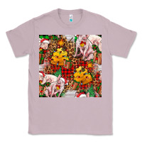 Lilac christmas pig  tartan with  hay and christmas ligh Classic Tee - FaDigitalArtStudio