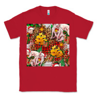 Red christmas pig  tartan with  hay and christmas ligh Classic Tee - FaDigitalArtStudio