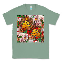 Sage christmas pig  tartan with  hay and christmas ligh Classic Tee - FaDigitalArtStudio