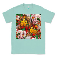 Seafoam christmas pig  tartan with  hay and christmas ligh Classic Tee - FaDigitalArtStudio