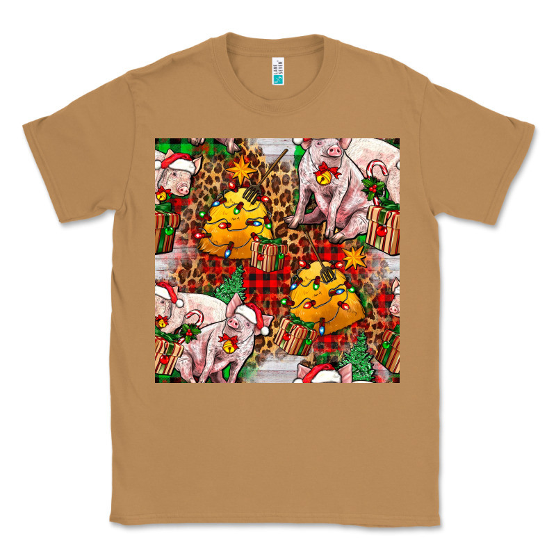 Christmas Pig  Tartan With  Hay And Christmas Ligh Classic Tee by FaDigitalArtStudio | Teevron