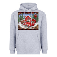 Heather Grey Christmas farm reindeer and truck Heavyweight Hoodie - BarkalooDesign