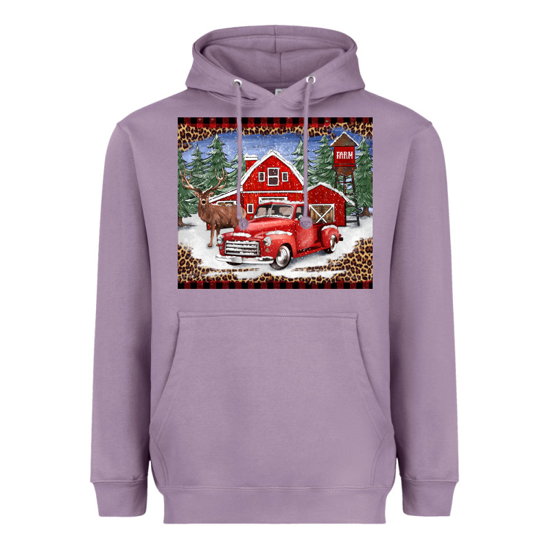 Christmas Farm Reindeer And Truck Heavyweight Hoodie by BarkalooDesign | Teevron