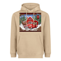 Mushroom Christmas farm reindeer and truck Heavyweight Hoodie - BarkalooDesign