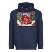 Navy Christmas farm reindeer and truck Heavyweight Hoodie - BarkalooDesign