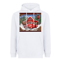 White Christmas farm reindeer and truck Heavyweight Hoodie - BarkalooDesign