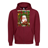 Burgundy Christmas Feeling Jolly Santa Zipper Hoodie - Artiststas