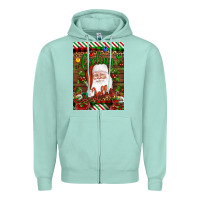 Seafoam Christmas Feeling Jolly Santa Zipper Hoodie - Artiststas