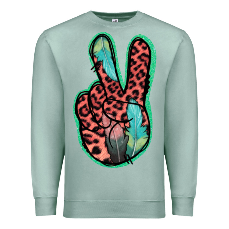 Feather Pink Leopard Peace Sign Premium Sweatshirt by Jasminsmagicworld | Teevron