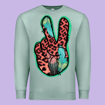 Feather Pink Leopard Peace Sign Premium Sweatshirt Designed By Jasminsmagicworld