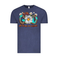 Vintage Denim with god all things are possible daisy Vintage Tee - Zillion Design Studio
