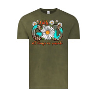 Vintage Olive with god all things are possible daisy Vintage Tee - Zillion Design Studio