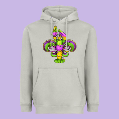 Mardi Gras Crawfish Fleur De Lis Heavyweight Hoodie Designed By Jasminsmagicworld