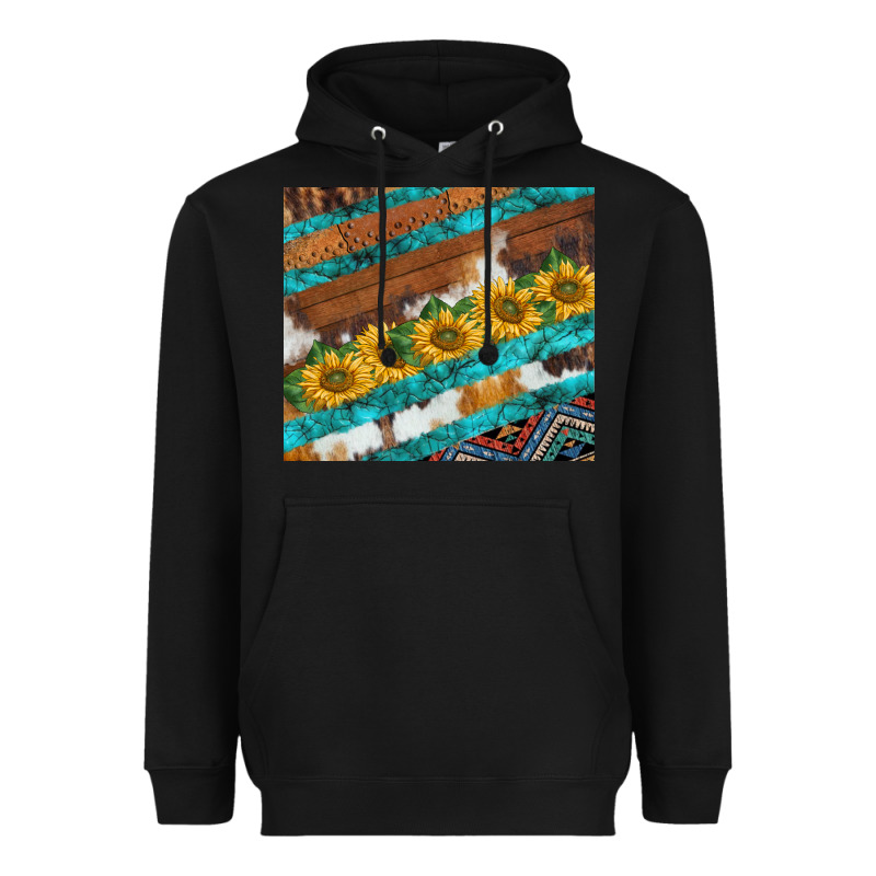 Western Aztec Sunflowers Turquoise Cowhide Heavyweight Hoodie by BarkalooDesign | Teevron