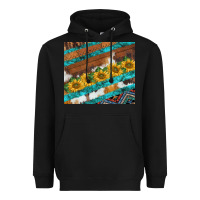 Black western aztec sunflowers turquoise cowhide Heavyweight Hoodie - BarkalooDesign