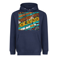 Navy western aztec sunflowers turquoise cowhide Heavyweight Hoodie - BarkalooDesign