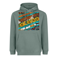Sage western aztec sunflowers turquoise cowhide Heavyweight Hoodie - BarkalooDesign