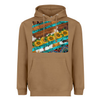 Toasted Coconut western aztec sunflowers turquoise cowhide Heavyweight Hoodie - BarkalooDesign
