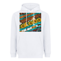White western aztec sunflowers turquoise cowhide Heavyweight Hoodie - BarkalooDesign