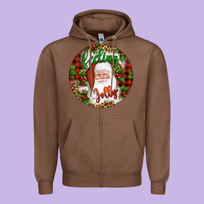 Christmas Feeling Jolly Santa Zipper Hoodie Designed By Artiststas