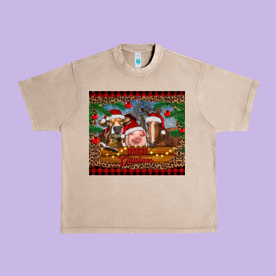 Merry Christmas Cow Pig And Horse Urban Heavy Tee Designed By Ranaportraitstore