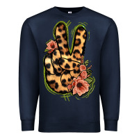 Navy Leopard Floral Peace Sign Premium Sweatshirt - Jasminsmagicworld
