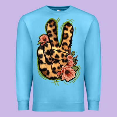 Leopard Floral Peace Sign Premium Sweatshirt Designed By Jasminsmagicworld