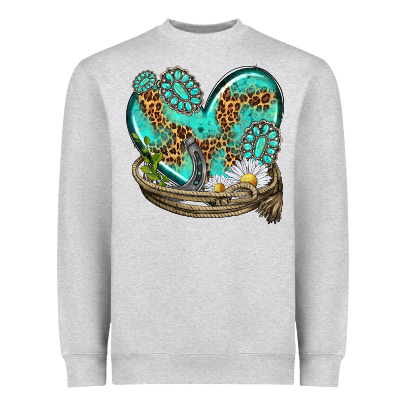 Turquoise Western Heart With Horseshoe Heavyweight Sweatshirt by texasbilliewilder | Teevron