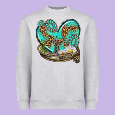 Heavyweight Sweatshirt turquoise western heart with horseshoe